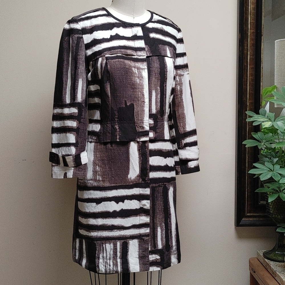 Vintage Per Se Abstract Printed Silk & Linen Snap Down Dress 10